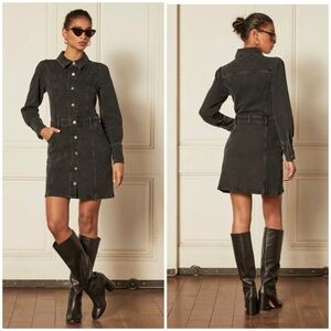 Boyish Denim Dress Womens Black Washed Gray Emmet Moonfleet Button Front Sz S
